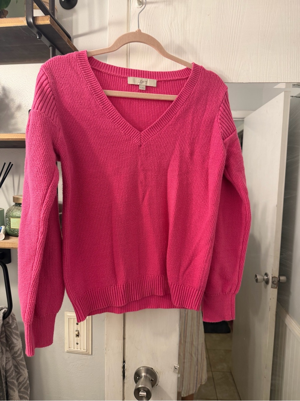 LOFT Hot Pink V-Neck Knit Sweater